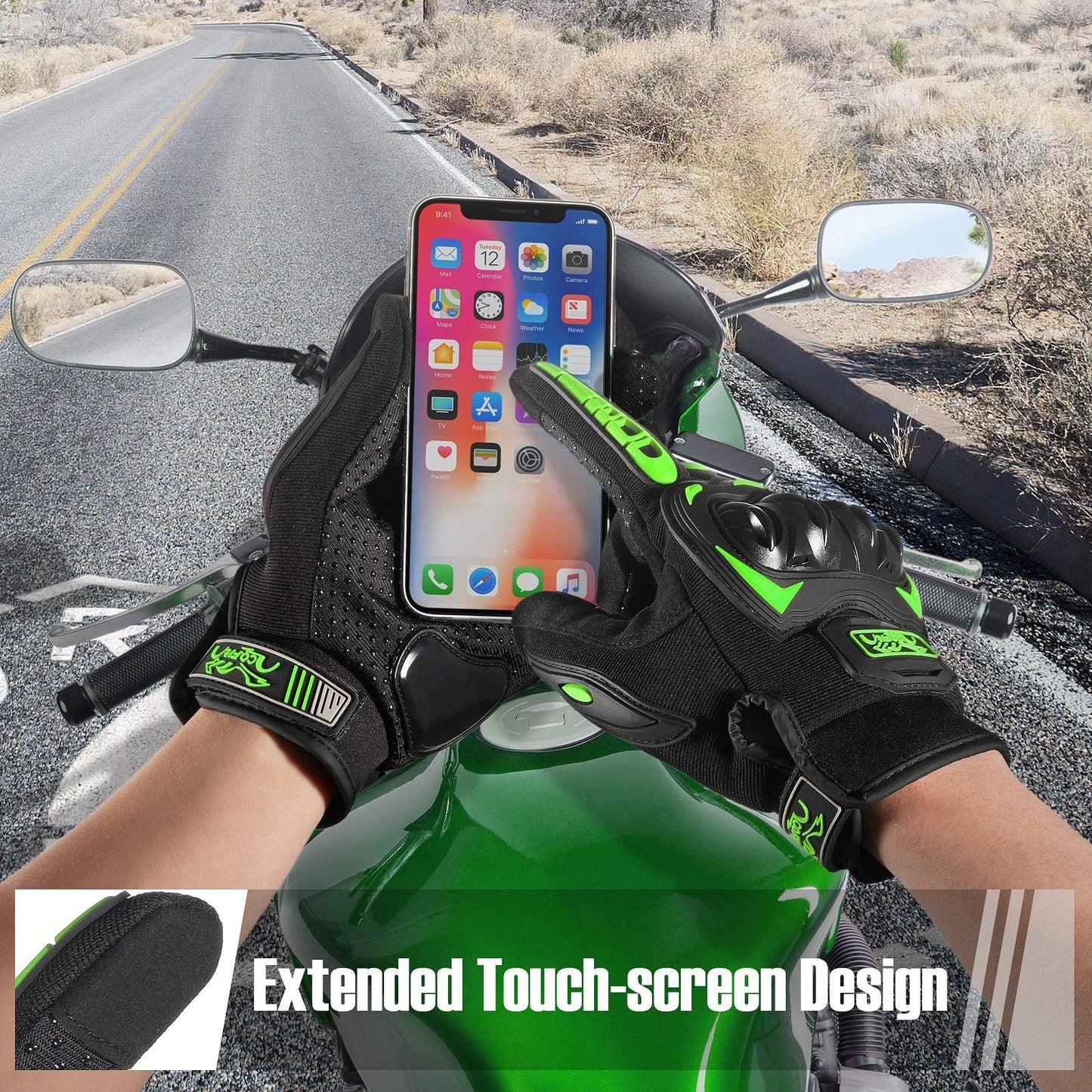 COFIT Motorradhandschuhe für Damen und Herren, Full-Finger Touchscreen Motorradhandschuhe für BMX ATV MTB Fahren, Straßenrennen, Radfahren, Klettern, Motocross – Schwarz L