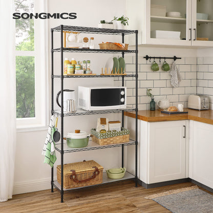 SONGMICS Storage Shelf, Small Metal Wire Shelving Unit, Adjustable Shelves, for Small Spaces, Garage, Bedroom, Living Room, Kitchen, Pantry, 5 Tier, 11.8 x 11.8 x 47.6 Inches, Ink Black ULGR123BH01