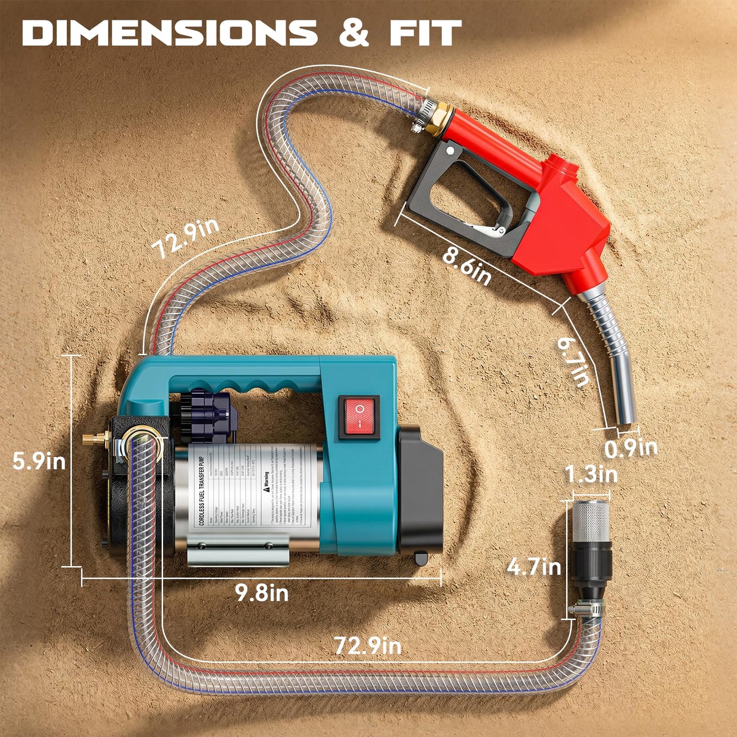 DIYtoolifz 5 GPM Cordless Fuel Transfer Pump Compatible with DeWalt 20V & Milwaukee 18V Batteries, Portable Gas Can Pump with 51" Hose, 5 Adapters, Gas Pump for Diesel, Gasoline (Bare Tool)