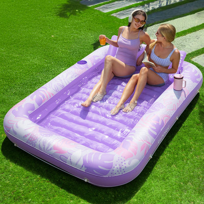 SLOOSH Inflatable Tanning Pool Lounger Float, 85" x 57" Extra Large Pool Floats Adult with Pillow, 4 in 1 Suntan Tub Raft Floatie,Sunbathing Bed Lounge for Water Blow Up Ball Pit Party Gifts, XL-Blue