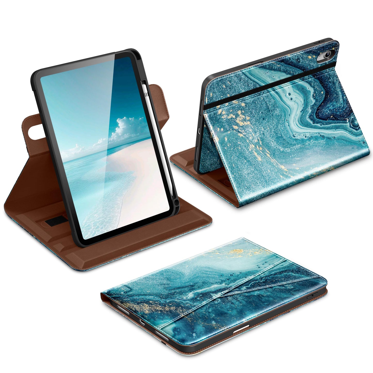 DTTO for iPad A16 Case, iPad 11th / 10th Generation Case (2025/2022), 360 Degree Rotating Premium Leather Folio Stand Cover with Pencil Holder, Brown