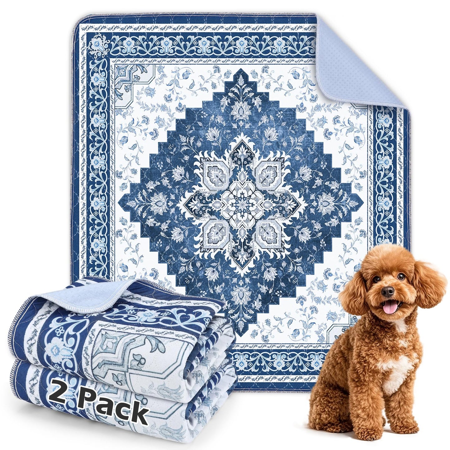 INVENHO Washable Pee Pads for Dogs 72"x72" Reusable Dog Pads Extra Large Upgrade Non-Slip Dog Pee Pads Heavy Absorbency Puppy Pee Pads Quick Dry Whelping Pads/Waterproof Puppy Training Pad