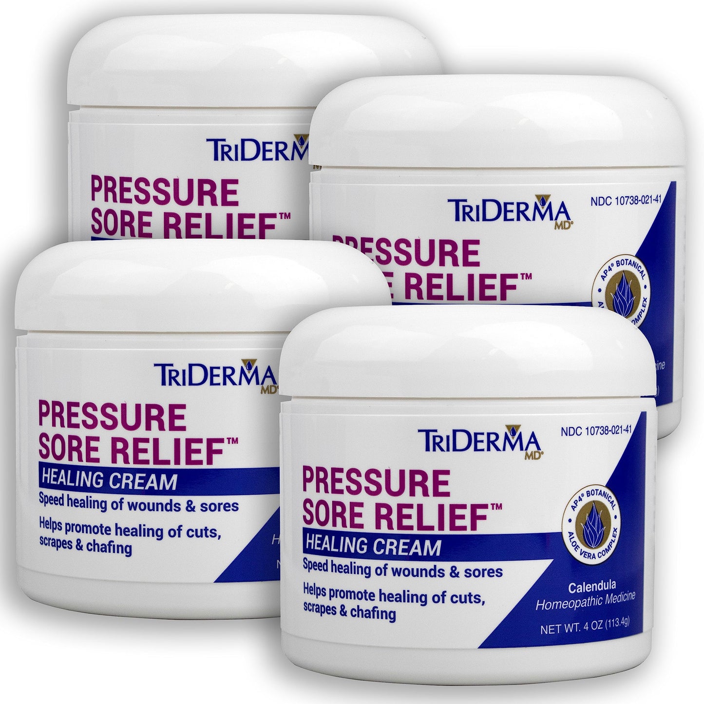 TriDerma MD Pressure Sore Relief Healing Cream for Bed Sores, Pressure Sores, Wound Healing, Chafed Skin and Hard-to-Heal Skin Sores with Calendula and AP4 Aloe Vera Gel, 4 oz Tube