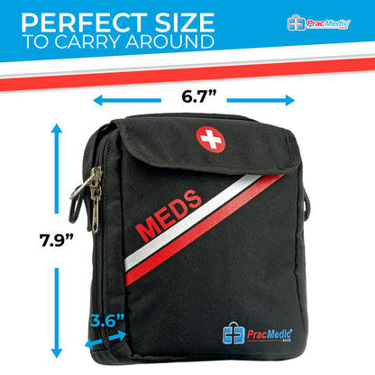 PracMedic Bags Travel Medicine Bag- First Aid Bags Empty or Epipen Carry Case for Insulin Pens, Pill Bottles, Diabetic Supply, Asthma Inhaler Spacer, Allergy Meds or First Aid Supplies (Red)