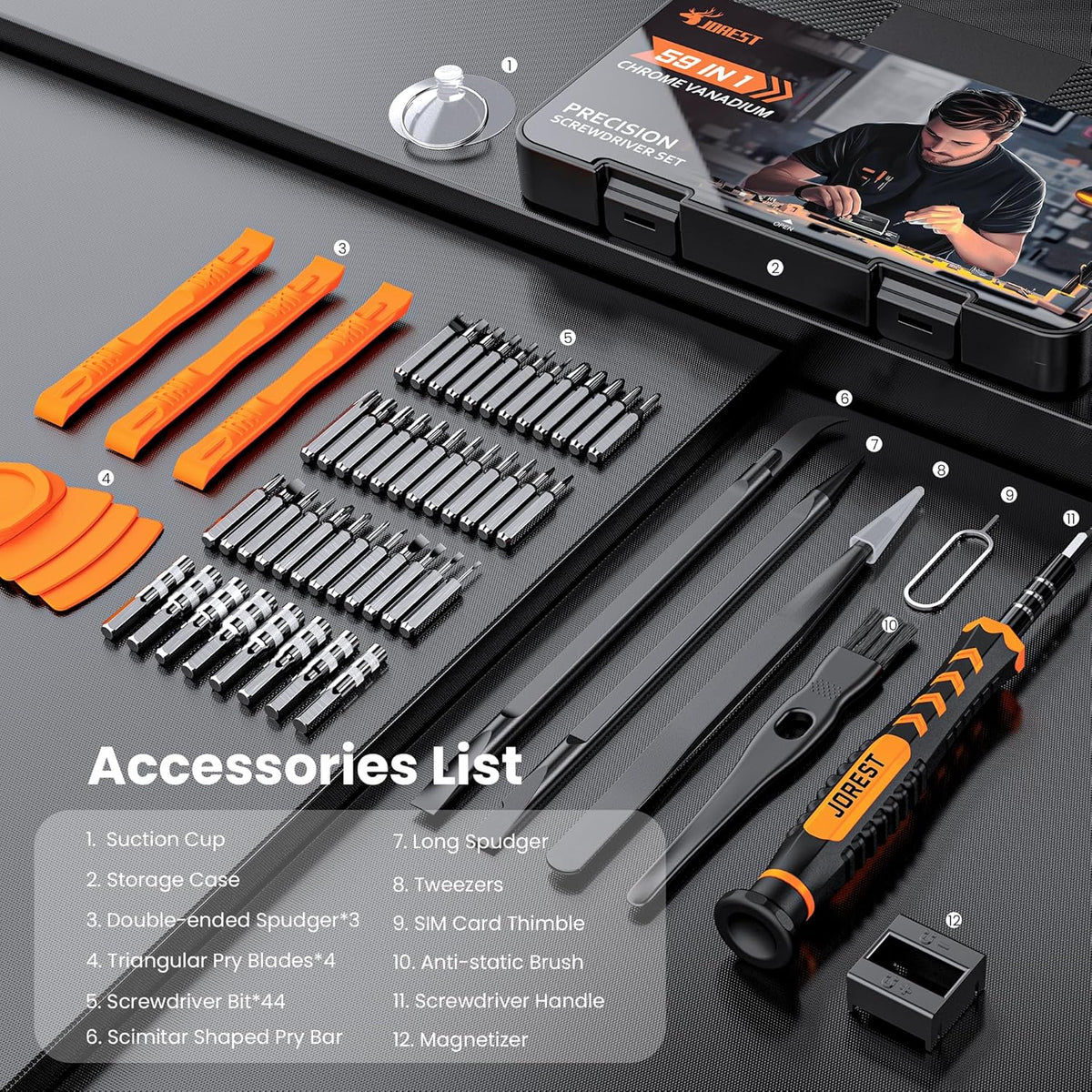 JOREST 40Pcs Small Precision Screwdriver Set, Mini Tool Kit with Torx T5 T6 T8 T9, Triwing Y00, Star Pentalobe, Repair for Ring Doorbell, Laptop, PC, Switch, PS5, Xbox, MacBook, iPhone, Watch, Glasses