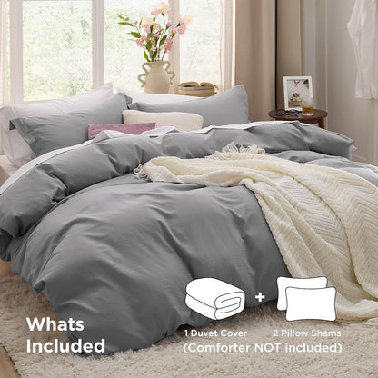 Funda nórdica blanca Bedsure, tamaño Queen, 3 piezas, aspecto de algodón prelavado, juego de cama extrasuave, incluye 1 funda nórdica de 228 x 228 cm con cierre de cremallera y 2 fundas de almohada, edredón no incluido