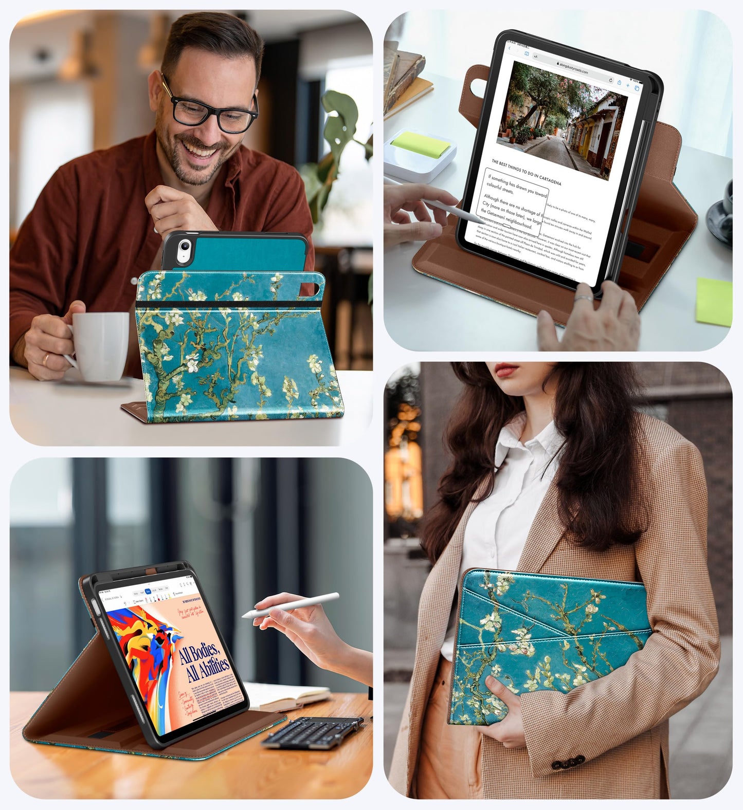 DTTO for iPad A16 Case, iPad 11th / 10th Generation Case (2025/2022), 360 Degree Rotating Premium Leather Folio Stand Cover with Pencil Holder, Brown