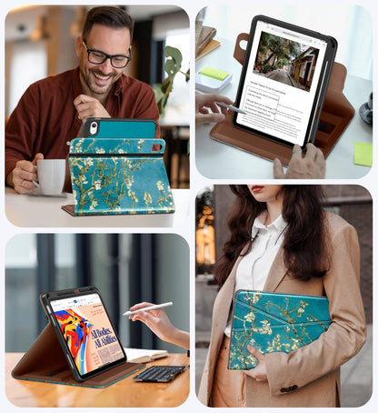 DTTO for iPad A16 Case, iPad 11th / 10th Generation Case (2025/2022), 360 Degree Rotating Premium Leather Folio Stand Cover with Pencil Holder, Brown