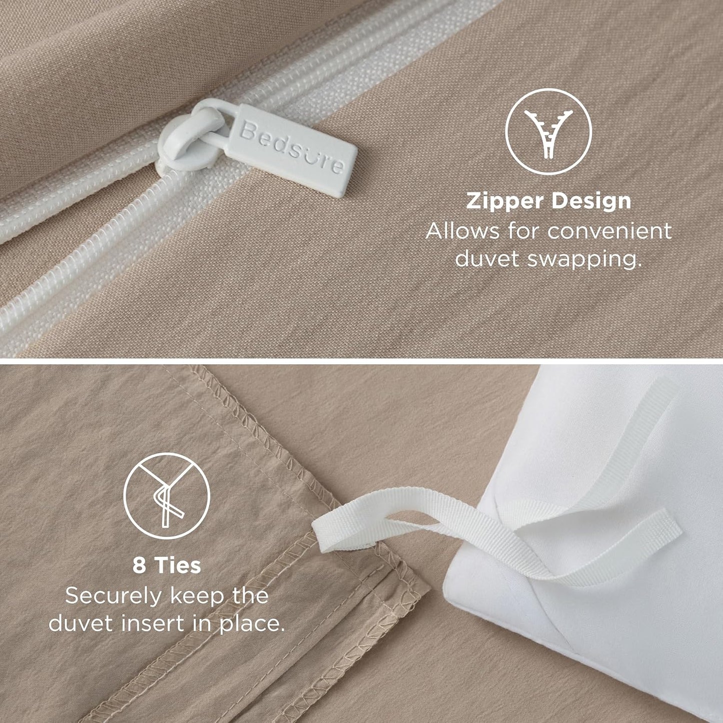 Funda nórdica blanca Bedsure, tamaño Queen, 3 piezas, aspecto de algodón prelavado, juego de cama extrasuave, incluye 1 funda nórdica de 228 x 228 cm con cierre de cremallera y 2 fundas de almohada, edredón no incluido