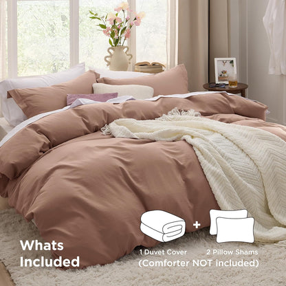 Funda nórdica blanca Bedsure, tamaño Queen, 3 piezas, aspecto de algodón prelavado, juego de cama extrasuave, incluye 1 funda nórdica de 228 x 228 cm con cierre de cremallera y 2 fundas de almohada, edredón no incluido