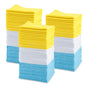 Amazon Basics Microfiber Cleaning Cloths, Ultra Absorbent, Lint Free, Streak Free, Non-Abrasive, Reusable and Washable, 16" x 12", Blue/White/Yellow, Pack of 24