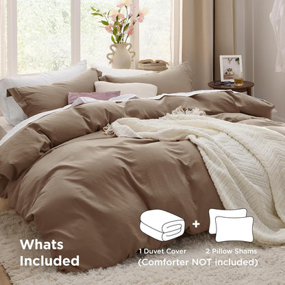 Funda nórdica blanca Bedsure, tamaño Queen, 3 piezas, aspecto de algodón prelavado, juego de cama extrasuave, incluye 1 funda nórdica de 228 x 228 cm con cierre de cremallera y 2 fundas de almohada, edredón no incluido