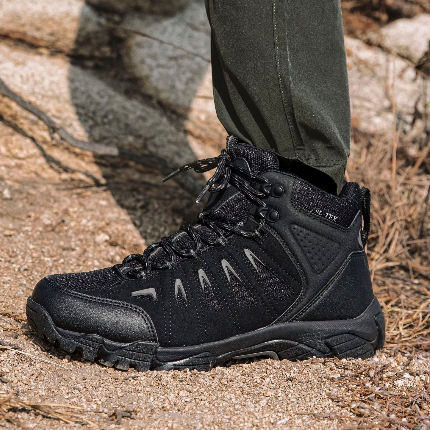 SHULOOK Men's Waterproof Hiking Boots Non-Slip Lightweight Mid Top Ankle Boot Breathable Hiker Trekking Shoes