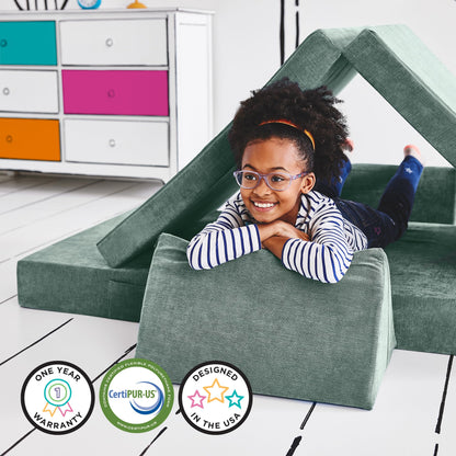 Yourigami Kids and Toddler Play Gym, Playroom Couch Set, Durable Modular Design, Green Meadows