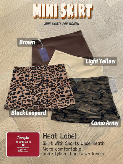 Danysu Dehnbare Mini Skorts Mid Waist Rock mit Shorts Seitenschlitz 2025 Sport Alltag Ausgeh-Outfits