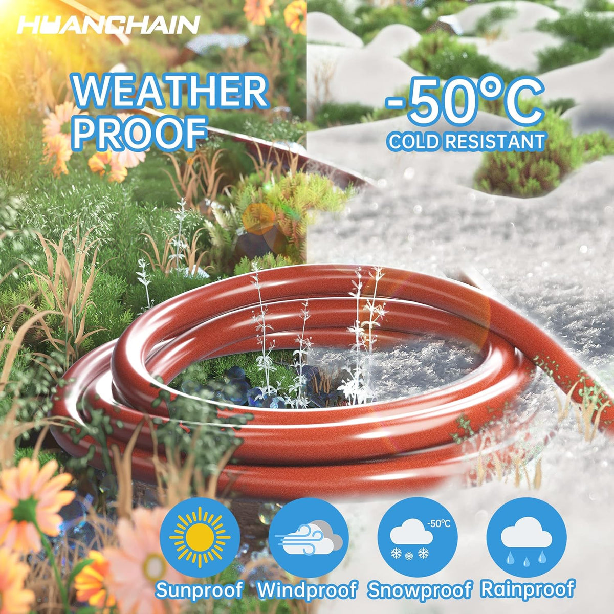 HUANCHAIN Indoor Outdoor Black Extension Cord 25 ft Waterproof, 16/3 Gauge Flexible Cold-Resistant Appliance Cable Outside, 13A 1625W 16AWG SJTW, 3 Prong Electric Cord, ETL