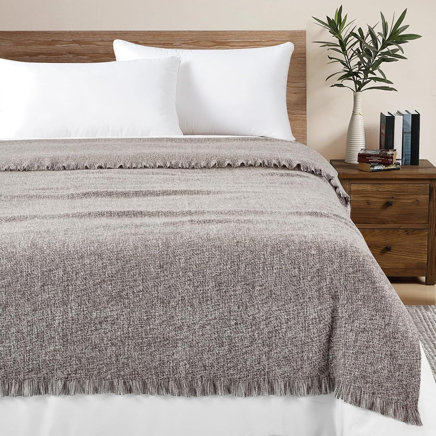 Cozy Up with the BOURINA Faux Cashmere Fringe Throw Blanket