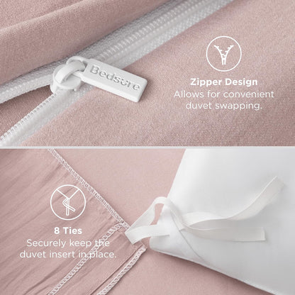 Funda nórdica blanca Bedsure, tamaño Queen, 3 piezas, aspecto de algodón prelavado, juego de cama extrasuave, incluye 1 funda nórdica de 228 x 228 cm con cierre de cremallera y 2 fundas de almohada, edredón no incluido