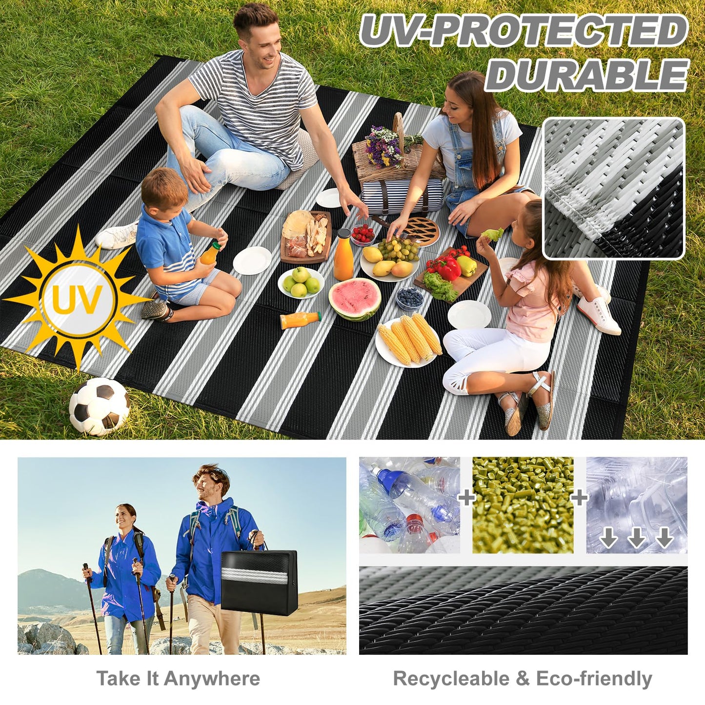 Lahome Outdoor Rugs 8x10 Waterproof, Reversible Outdoor Plastic Straw Rug for Camping Patio, RV Outdoor Rugs Outside, Outdoor Carpet for Porch Deck Backyard Picnic(Blue/Yellow,8'x 10')
