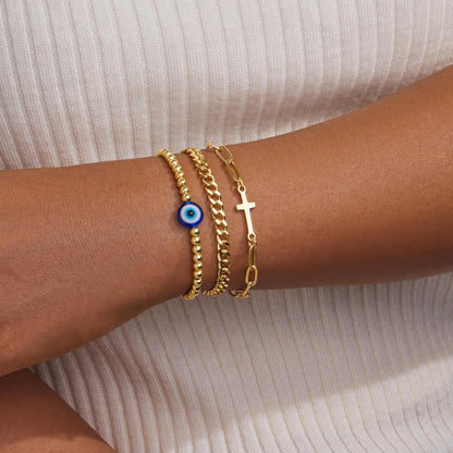 Goldarmbänder für Frauen Stapel Nicht Anlaufen, 14K Vergoldete Stapelbare Armbänder Set für Frauen Trendy, Wasserdicht Einfacher Schmuck Sets Geschenke Inklusive Perlen-/Kuban-/Büroklammer-/Fischgräten-/Seilglieder-Kette, Modeaccessoires