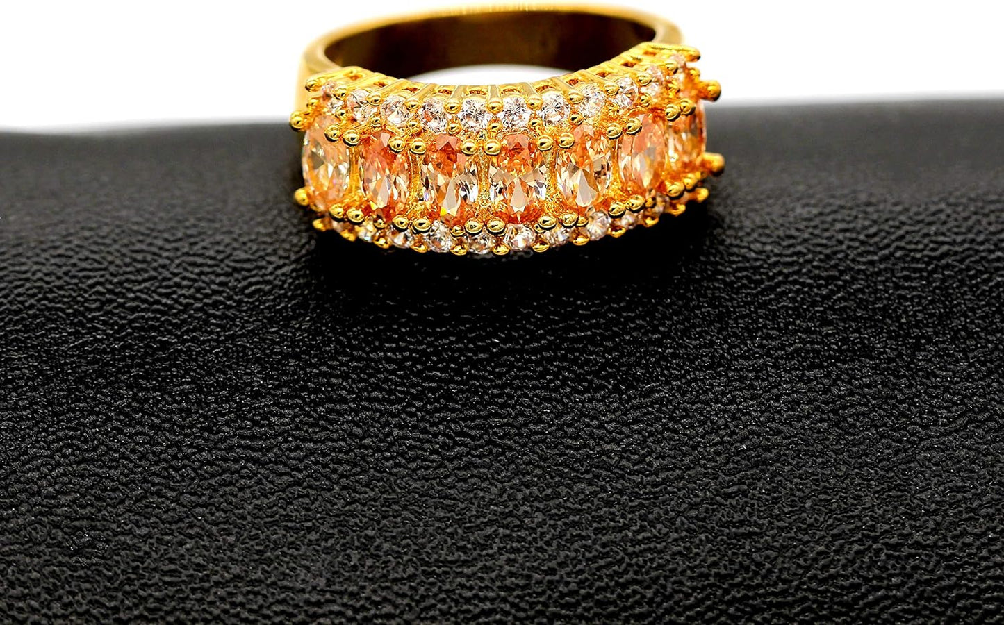 Uloveido Women's Gold Plated 7 Stones Eternity Band Ring Half Moon Design Wedding Bands with Oval CZ J501