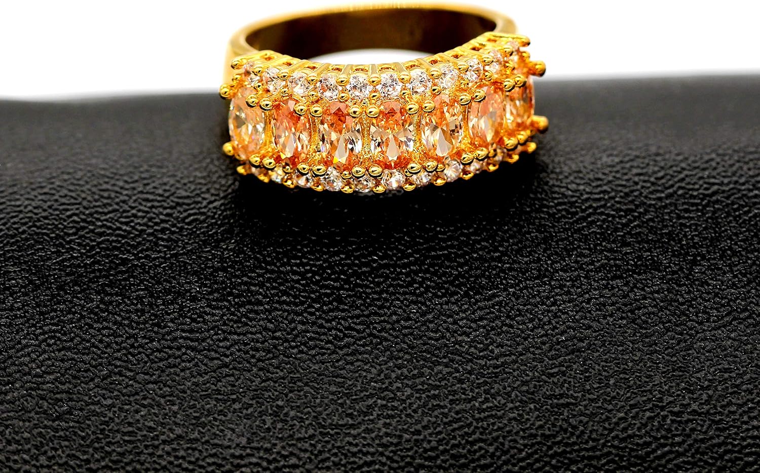 Uloveido Women's Gold Plated 7 Stones Eternity Band Ring Half Moon Design Wedding Bands with Oval CZ J501