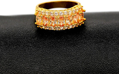 Uloveido Women's Gold Plated 7 Stones Eternity Band Ring Half Moon Design Wedding Bands with Oval CZ J501