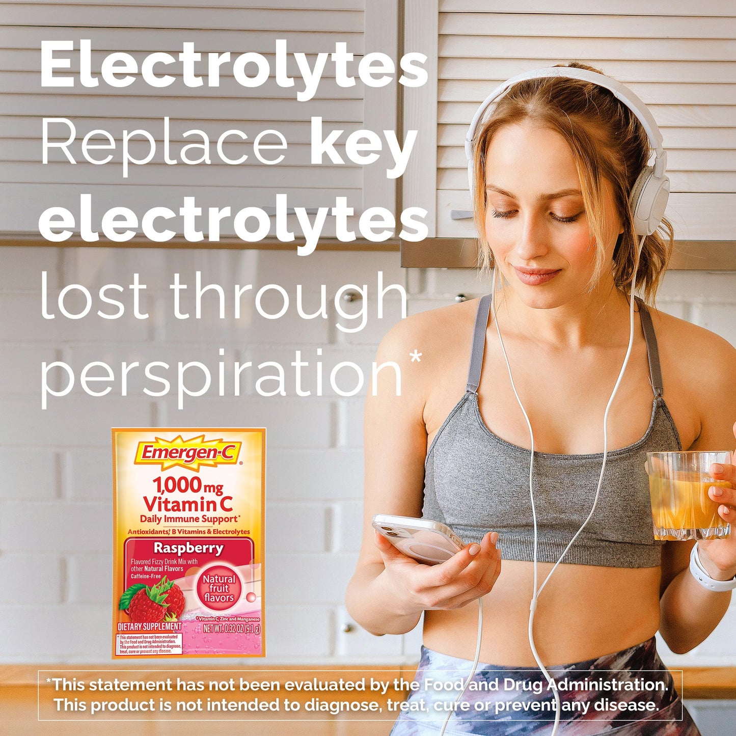 Emergen-C 1000mg Vitamin C Powder, with Antioxidants, B Vitamins and Electrolytes, Vitamin C Supplements for Immune Support, Caffeine Free Drink Mix, Raspberry Flavor - 60 Count/2 Month Supply
