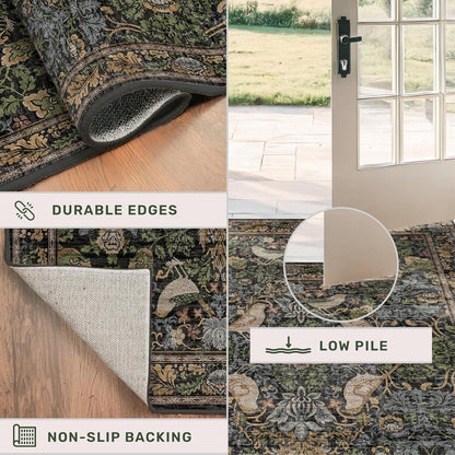 Washable 4x6 Area Rug for Living Room - Soft Moody Rug for Kitchen, Office, Large Entryway