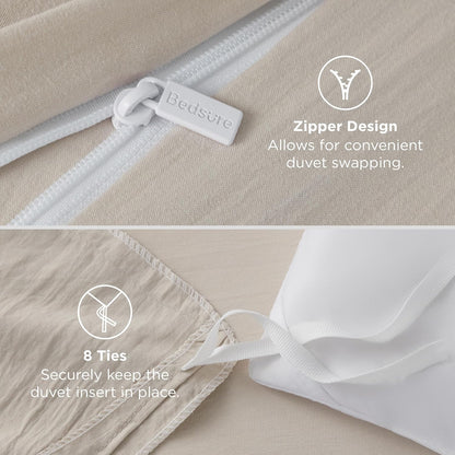 Funda nórdica blanca Bedsure, tamaño Queen, 3 piezas, aspecto de algodón prelavado, juego de cama extrasuave, incluye 1 funda nórdica de 228 x 228 cm con cierre de cremallera y 2 fundas de almohada, edredón no incluido