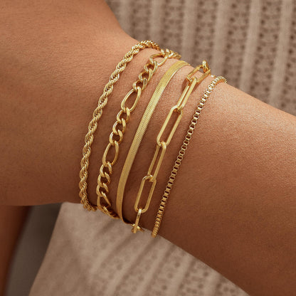 Gold Bracelets for Women, 14K Gold Plated Stackable Bracelet Stack Set Adjustable Charm Paperclip Chain Snake Link Layered Waterproof Jewelry Sets Gifts