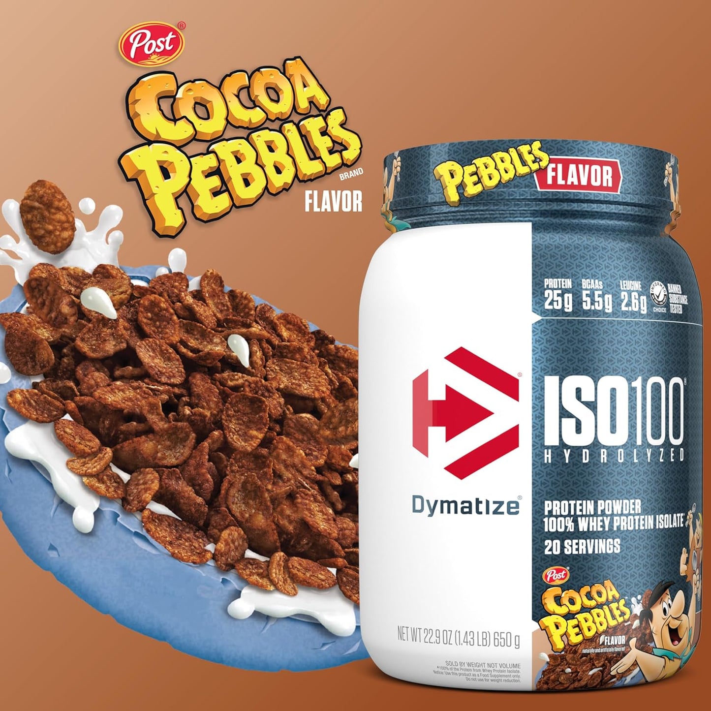 Dymatize x Cocoa Pebbles ISO100 Whey Protein Powder Isolate, 25g of Protein, 5.5g BCAAs, 120 Cal., Gluten Free, 1g Fat, 1g Sugar, 2g Carb (71 Servings) (Pack of 6)