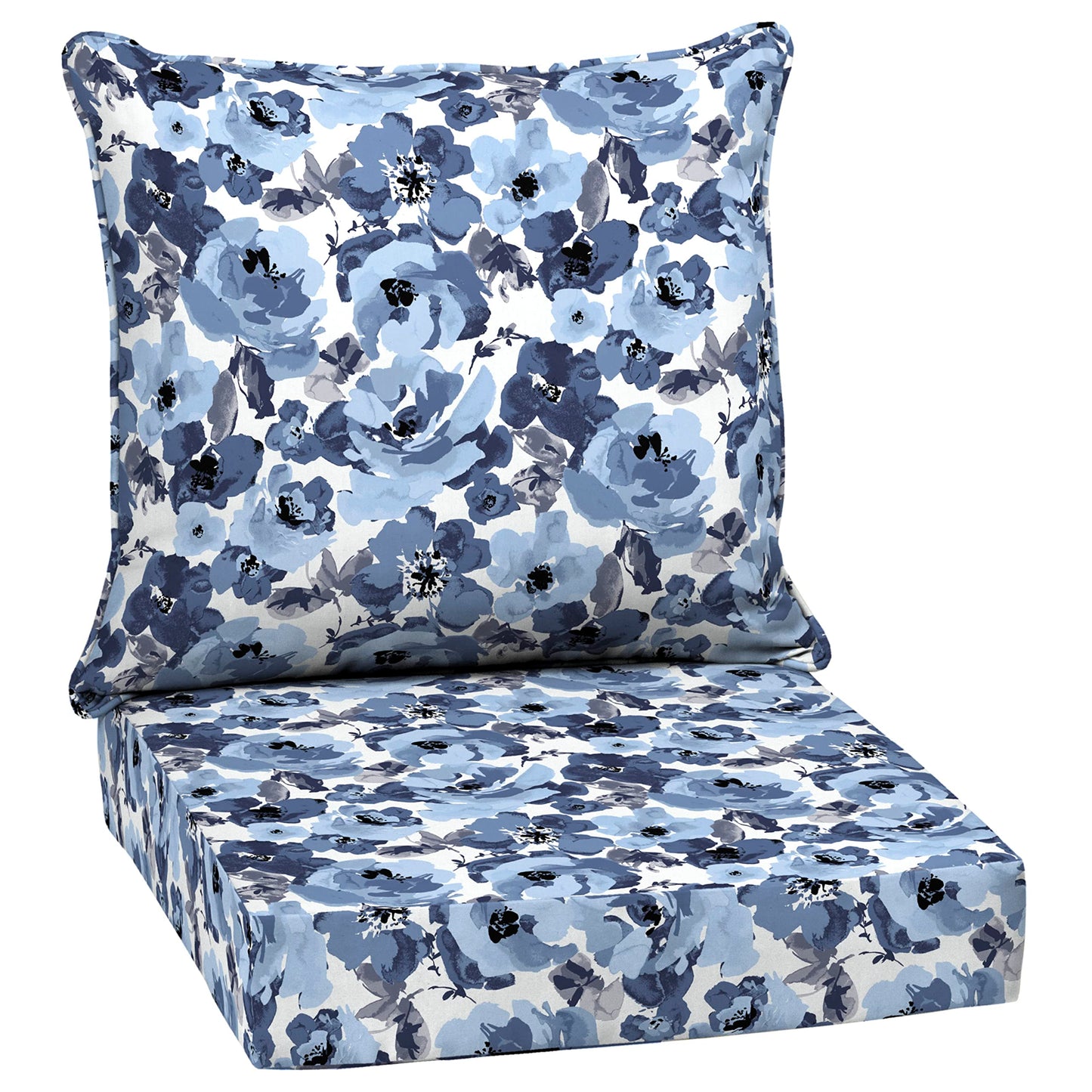 Arden Outdoor Foam Deep Seat Cushions Set, 24x24, Premium High-Density Foam, Never Flattens, Weather-Proof for Patio Chair Sofa Couch, Blue Shibori Stripe