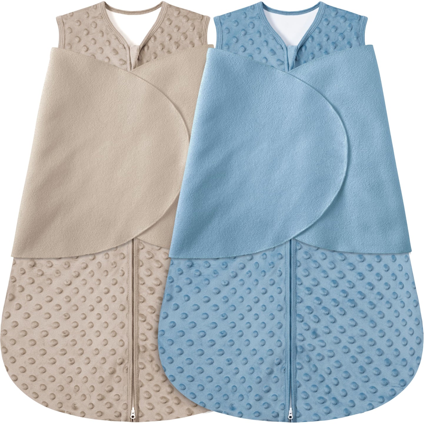 BSTOPPT Fleece Newborn Sleep Sack Baby Swaddle,3-Way Adjustable Wearable Blanket,2 Pack Fleece Swaddling sleeping bag TOG 2.0， (Blue&Green, 0-3 Months)