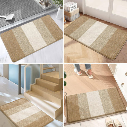 Grandaily Fußmatte für Innenbereich, 50 x 80 cm, rutschfest, Schmutzfänger, saugfähig, für die Haustür, waschbar, gestreift, für den Innenbereich, flach, Willkommensmatte, Eingangsmatte, Grau