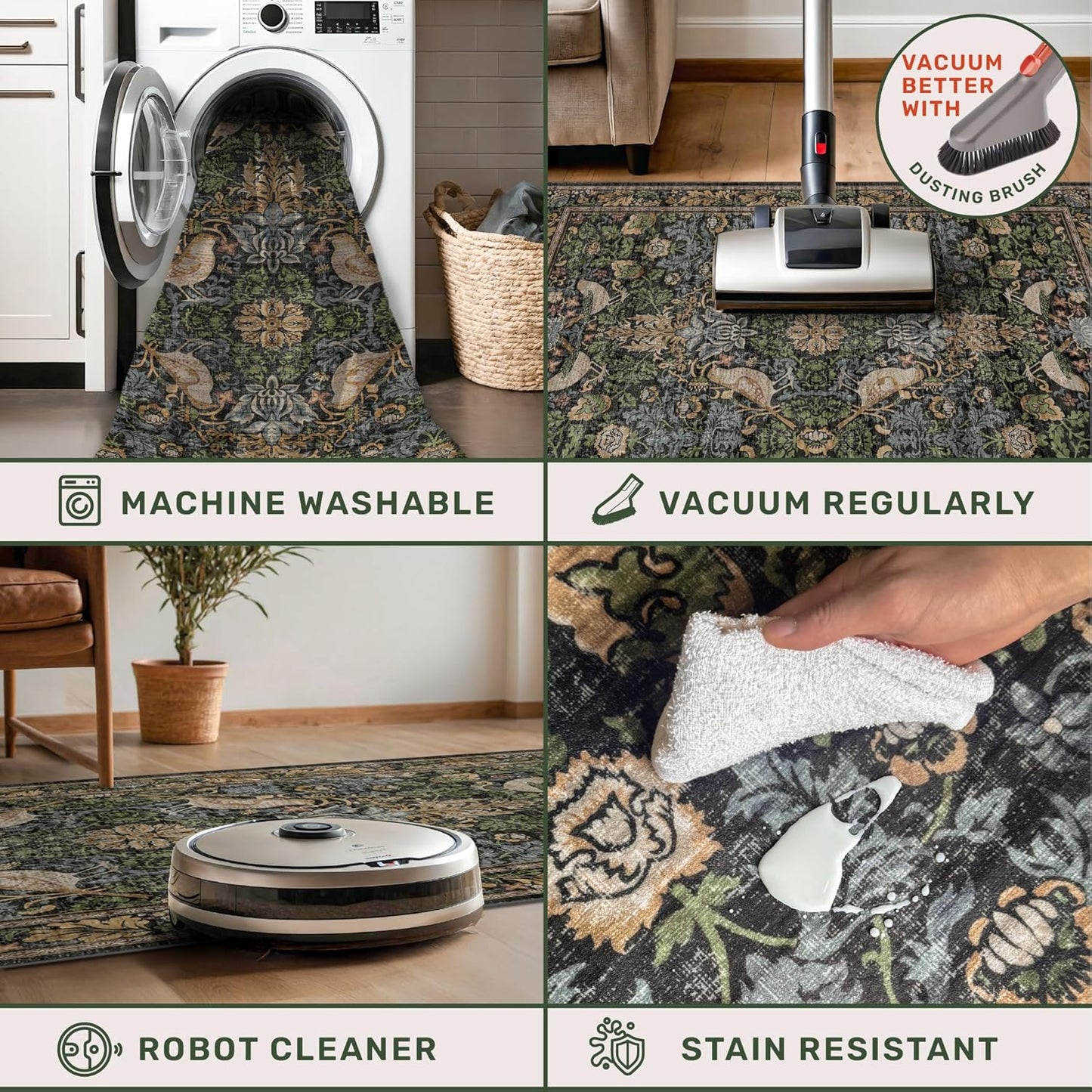Washable 4x6 Area Rug for Living Room - Soft Moody Rug for Kitchen, Office, Large Entryway
