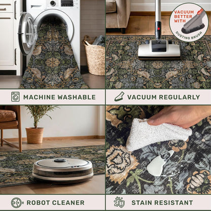 Washable 4x6 Area Rug for Living Room - Soft Moody Rug for Kitchen, Office, Large Entryway