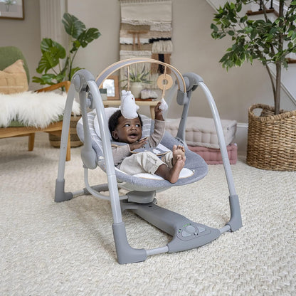 Ingenuity ConvertMe 2-in-1 Kompakte tragbare automatische Babyschaukel & Babysitz, batteriebetriebene Vibrationen, Naturgeräusche, 0-9 Monate 2,7-9 kg (Raylan)