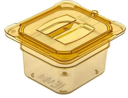 Carlisle FoodService Products StorPlus High-Heat 1/6-Size Food Pan, 4 Deep Food Storage Container with 1.7 Quart Capacity, High Heat Plastic, 1/6 Size, Amber, (Pack of 6)