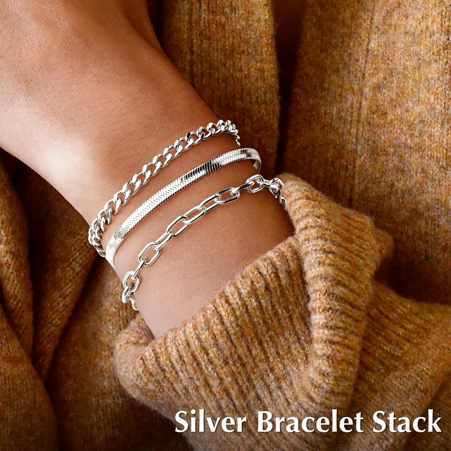 Goldarmbänder für Frauen Stapel Nicht Anlaufen, 14K Vergoldete Stapelbare Armbänder Set für Frauen Trendy, Wasserdicht Einfacher Schmuck Sets Geschenke Inklusive Perlen-/Kuban-/Büroklammer-/Fischgräten-/Seilglieder-Kette, Modeaccessoires