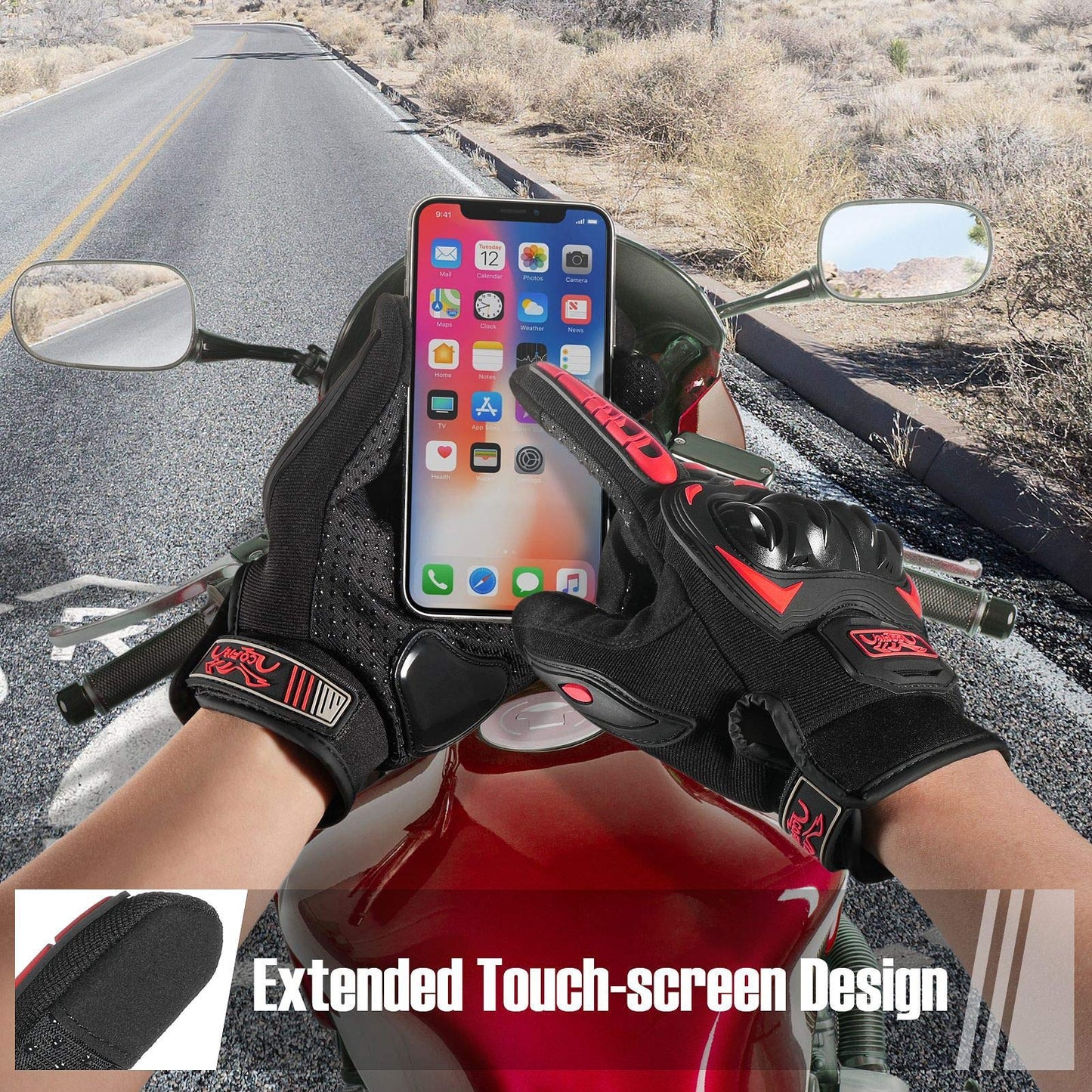 COFIT Motorradhandschuhe atmungsaktiv, Touchscreen Motorradhandschuhe Anti-Rutsch mit gutem Halt Harte Knöchel Protektion für Herren Damen Motocross, BMX ATV MTB Radfahren, Straßenrennen