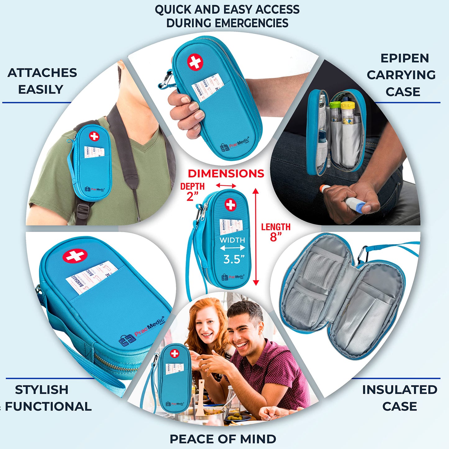 PracMedic Bags Epipen Carry Case– Insulated Epi Pens Carrying Case for Epipens, Auvi-Q, Inhaler, Allergy Medication & Diabetes Supply– Durable Emergency Medical Pouch for Travel (Red)