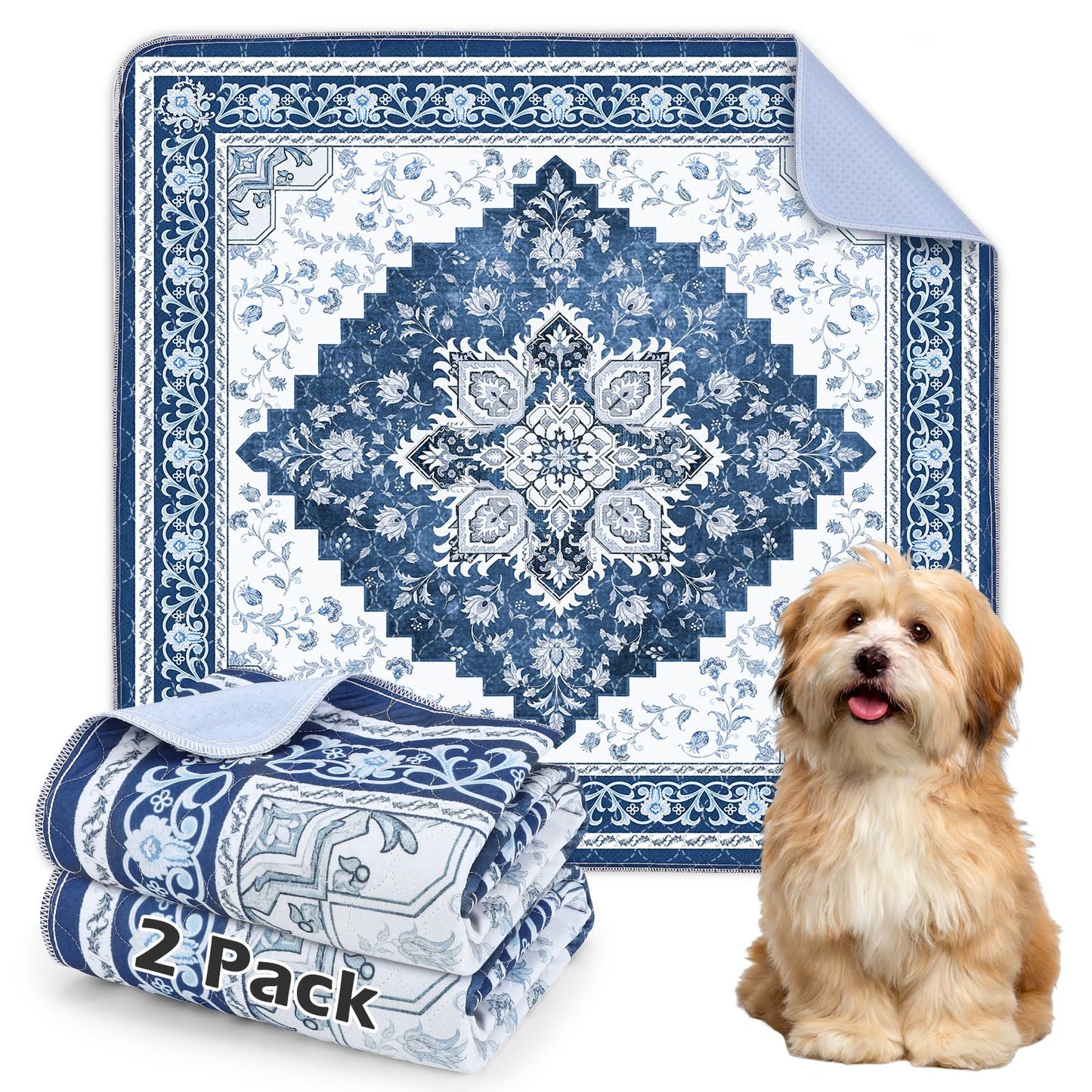 INVENHO Washable Pee Pads for Dogs 72"x72" Reusable Dog Pads Extra Large Upgrade Non-Slip Dog Pee Pads Heavy Absorbency Puppy Pee Pads Quick Dry Whelping Pads/Waterproof Puppy Training Pad