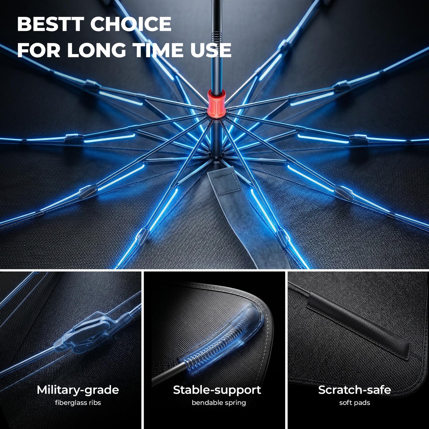 DMJN Umbrella Windshield Sun Shade for Jeep Grand Cherokee (2011-2026), Car Sunshade for Front Windshield [Nano Ice-Crystal Coatings] UPF50+ Heat & UV Block, Protect Interior & Keep Cooler
