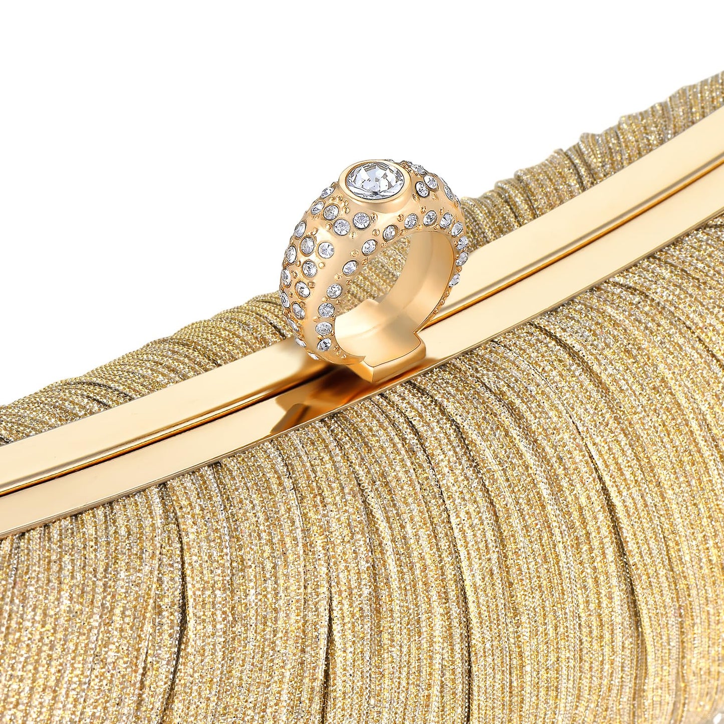 Damen Gold Glitzer Clutch Handtasche Plissierte Abendtasche für Braut Hochzeit Party mit Strassring