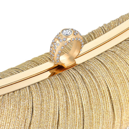 Damen Gold Glitzer Clutch Handtasche Plissierte Abendtasche für Braut Hochzeit Party mit Strassring