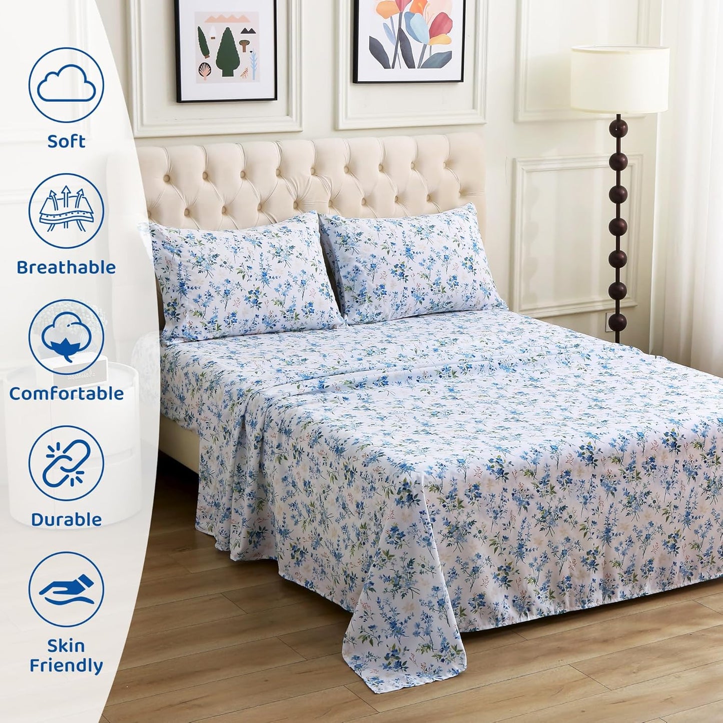 Mooreeke Cozy Vintage Microfiber Printed King Sheet Set