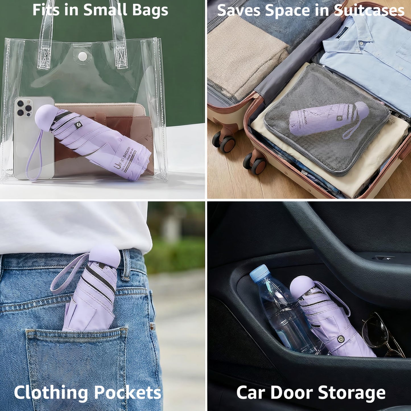 BAODINI Reiseutensilien Mini-Regenschirm für die Handtasche mit Etui Klein Kompakt UV-Sonnenschutz Leicht Winzig Tasche Manuelles Öffnen und Schließen Regenschirm für Damen, Kinder und Herren Passt in Handtasche Rucksack