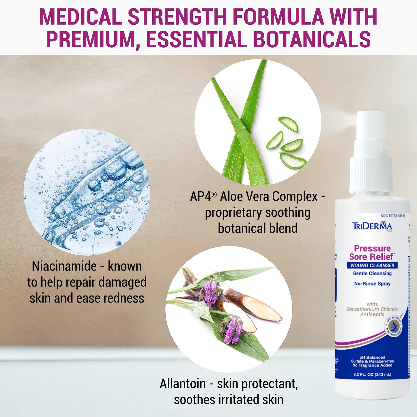 TriDerma MD Pressure Sore Relief Healing Cream for Bed Sores, Pressure Sores, Wound Healing, Chafed Skin and Hard-to-Heal Skin Sores with Calendula and AP4 Aloe Vera Gel, 4 oz Tube