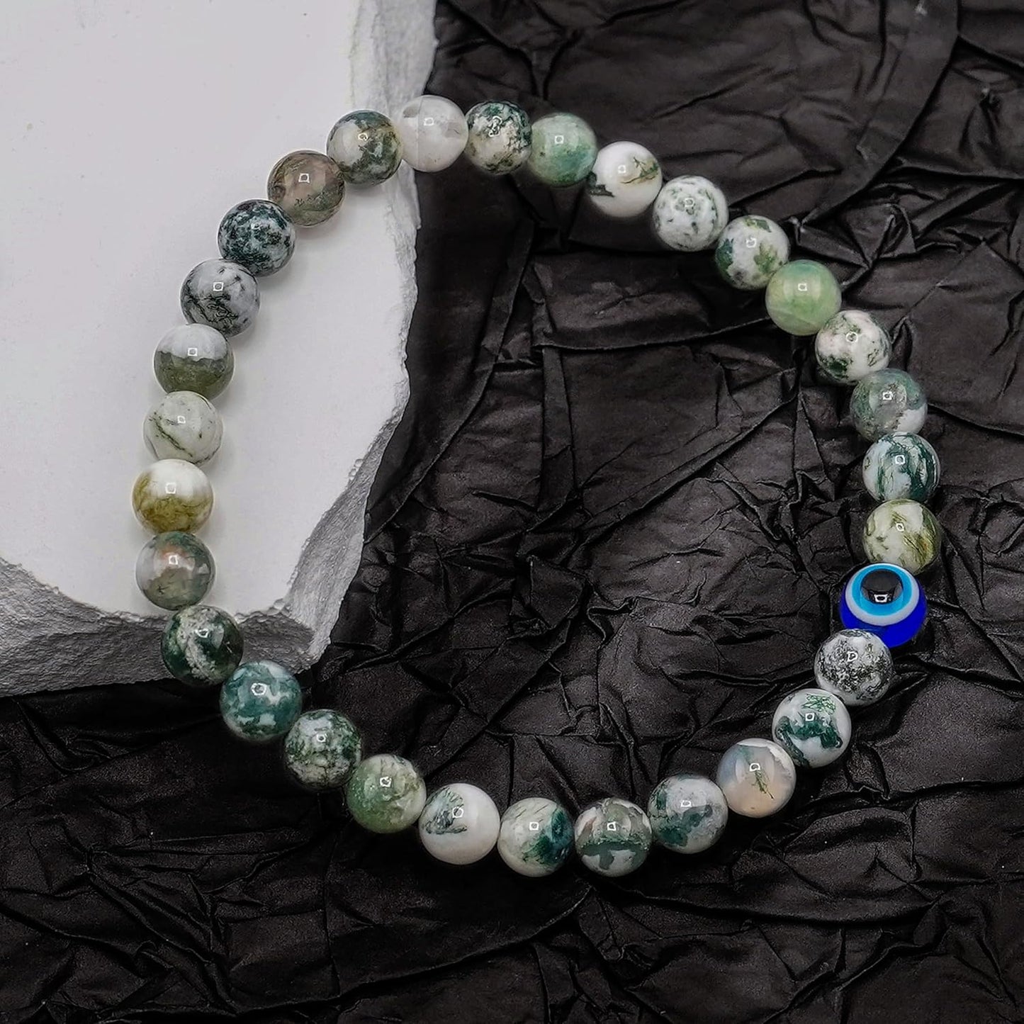 6 mm Böses Auge Armband aus schwarzen Kristallen – verstellbares Set aus Natursteinen für Herren und Damen, Schutzamulett als Geschenk für den Alltag/Geburtstag/Jahrestag